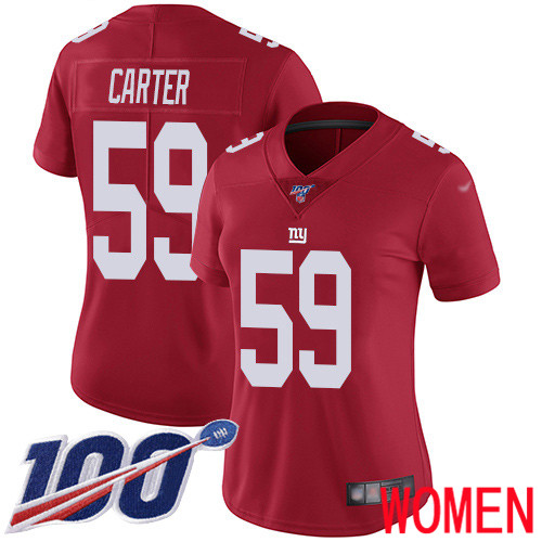 Women New York Giants #59 Lorenzo Carter Red Limited Red Inverted Legend 100th Season Football NFL Jersey
